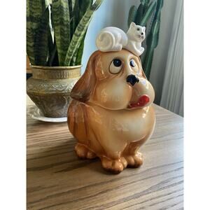 Vintage Otagiri Japan Dog And Cat Cookie Jar 10.5" Cookie Jar Brown White Japan